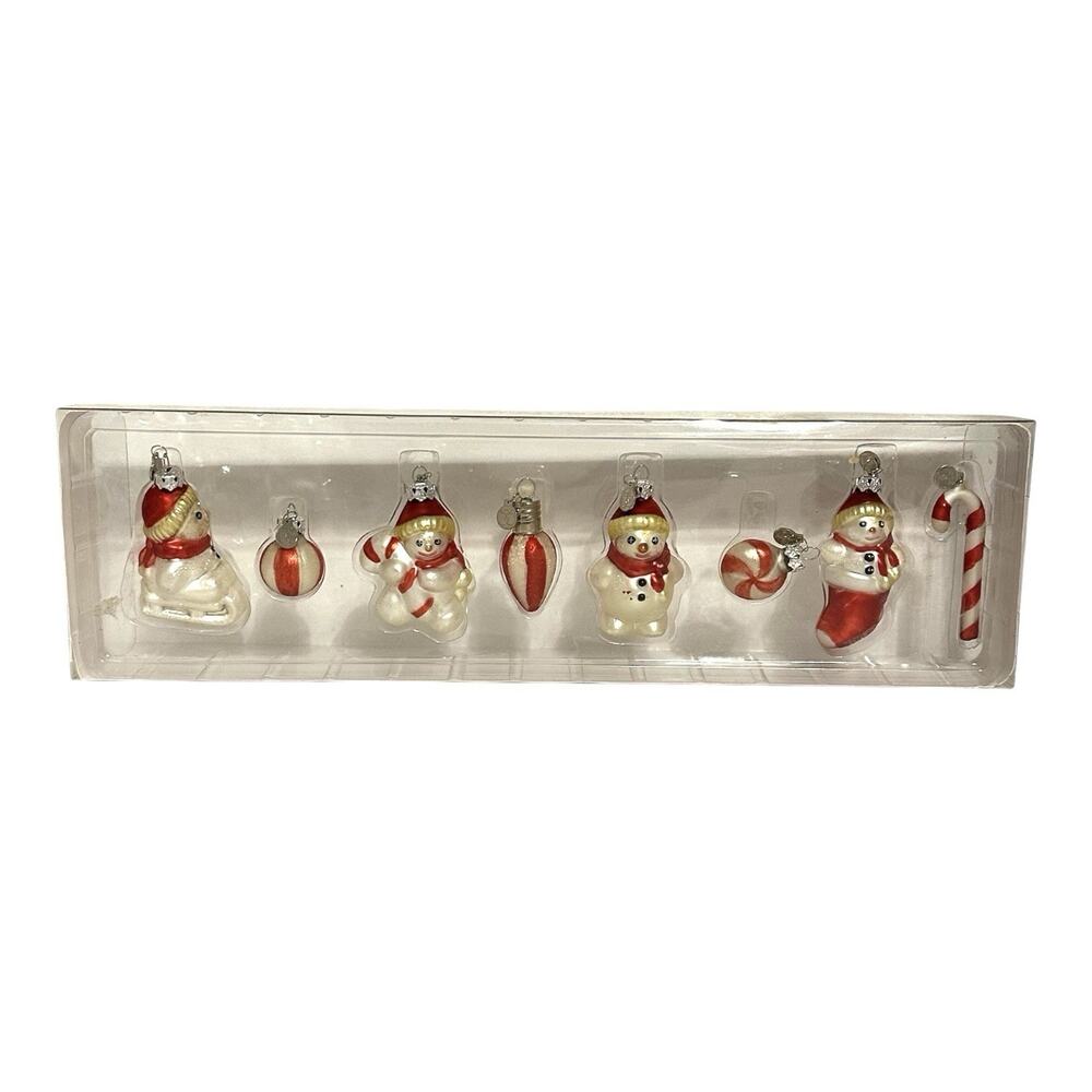 Vintage Dept 56 Mini Glass Christmas Ornament Set Snowmen Billy Buttons Set of 8